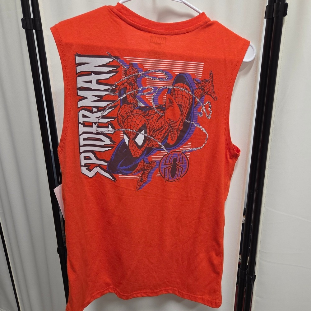Marvel Spider-Man Muscle Tank Top Men Medium Red Orange Graphic Sleeveless Shirt - Picture 2 of 3